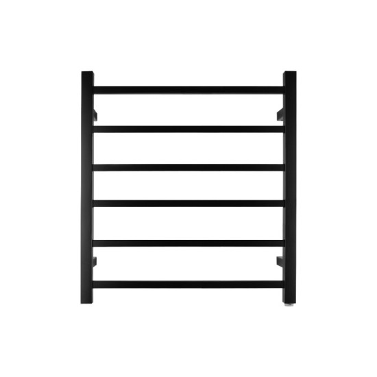 674x620x120mm Square Matt Black Electric Heated Towel Rack 6 Bars